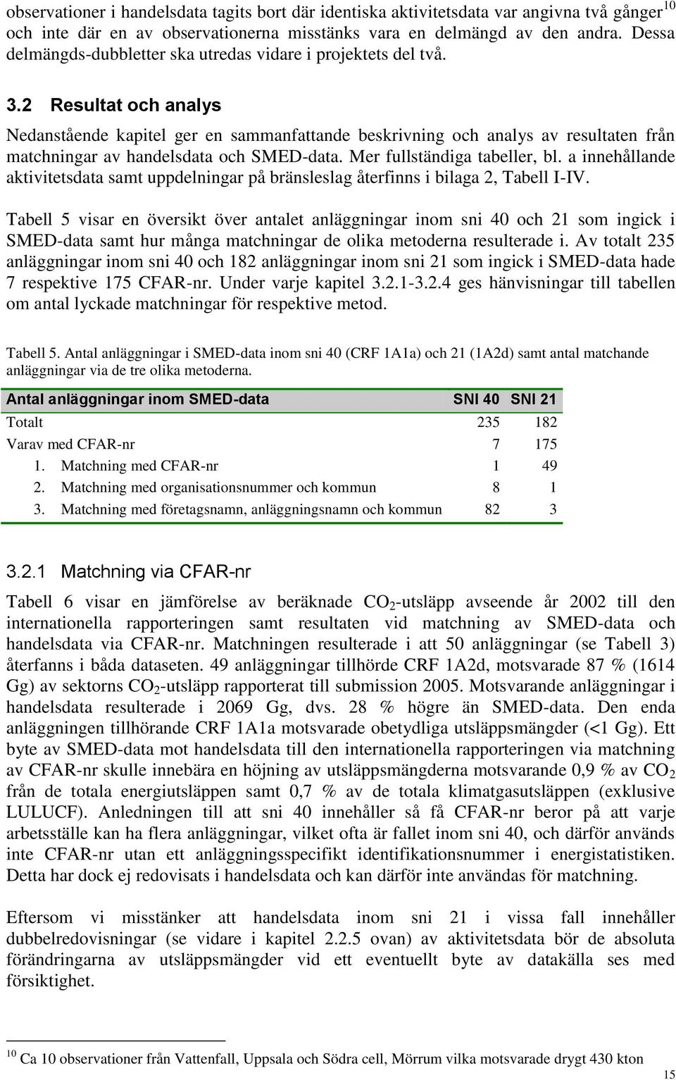 2 Resultat och analys Nedanstående kapitel ger en sammanfattande beskrivning och analys av resultaten från matchningar av handelsdata och SMED-data. Mer fullständiga tabeller, bl.