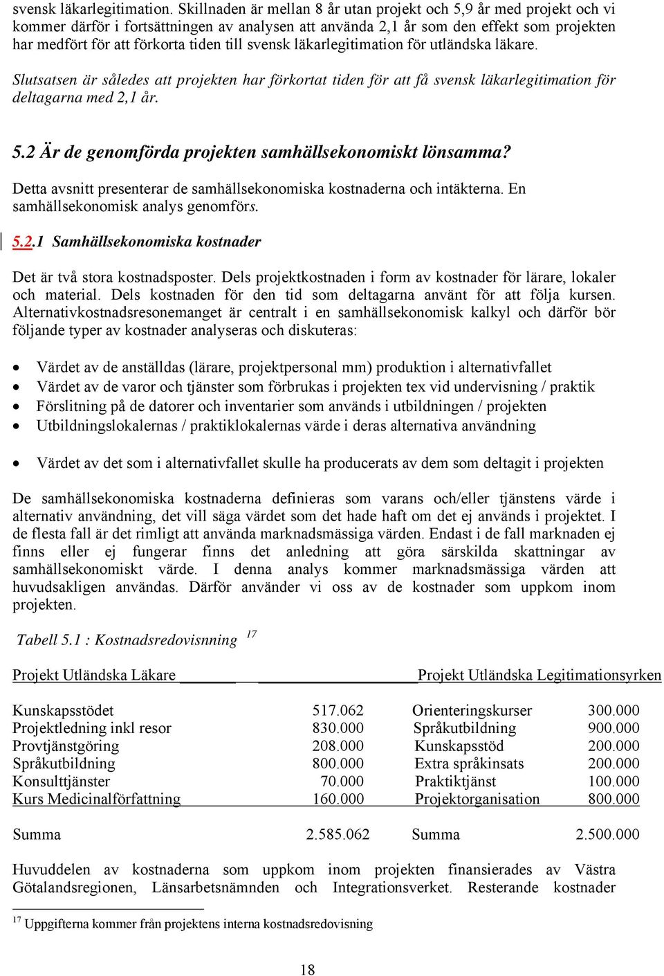 svensk läkarlegitimation för utländska läkare. Slutsatsen är således att projekten har förkortat tiden för att få svensk läkarlegitimation för deltagarna med 2,1 år. 5.