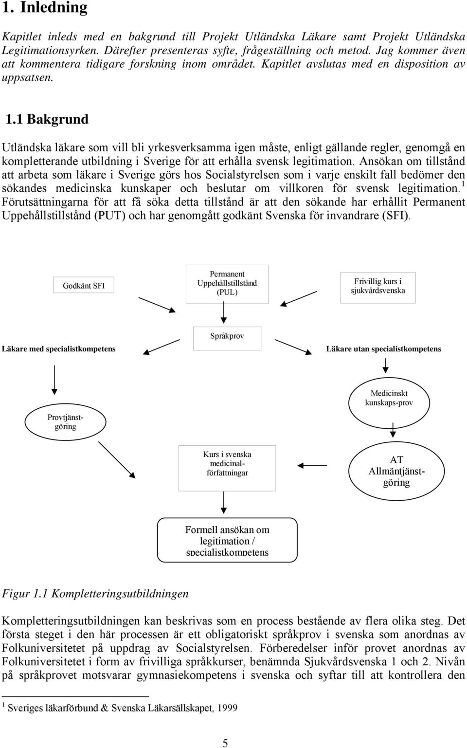 1 Bakgrund Utländska läkare som vill bli yrkesverksamma igen måste, enligt gällande regler, genomgå en kompletterande utbildning i Sverige för att erhålla svensk legitimation.