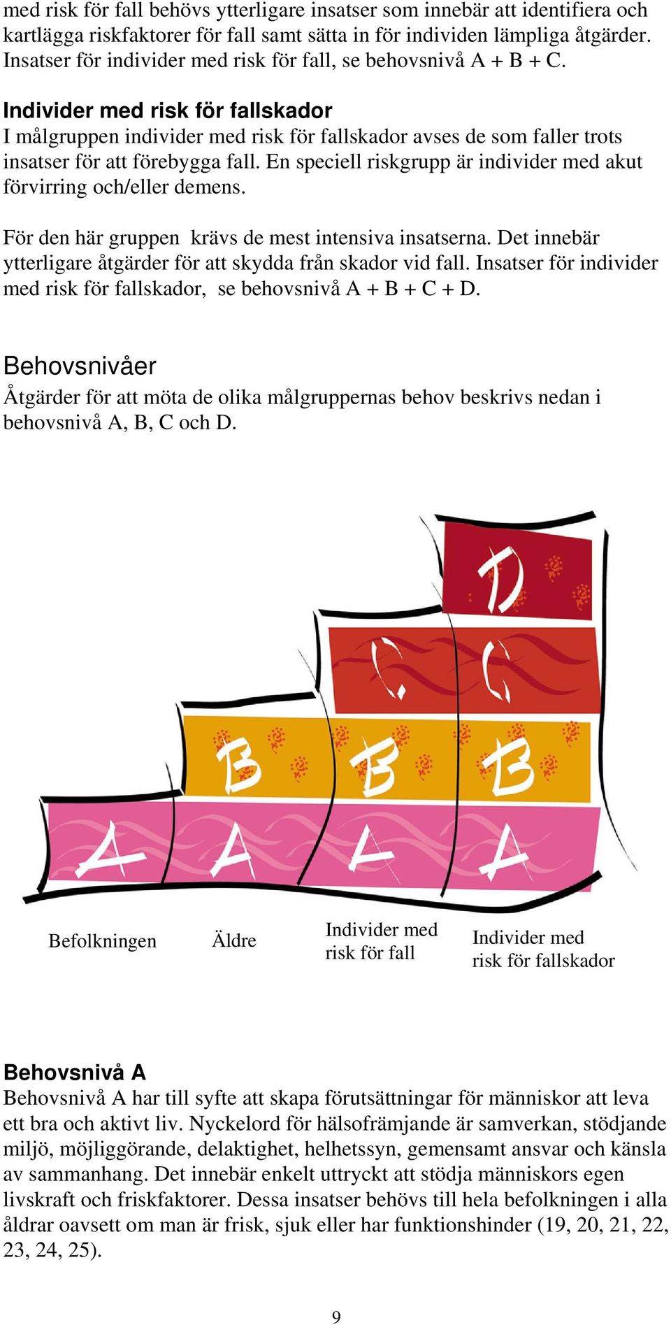 Individer med risk för fallskador I målgruppen individer med risk för fallskador avses de som faller trots insatser för att förebygga fall.