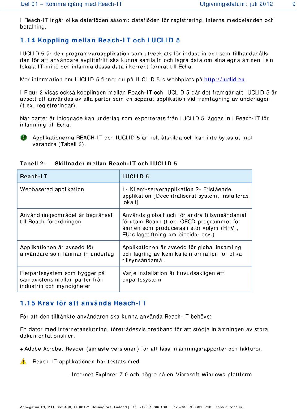 data om sina egna ämnen i sin lokala IT-miljö och inlämna dessa data i korrekt format till Echa. Mer information om IUCLID 5 finner du på IUCLID 5:s webbplats på http://iuclid.eu.