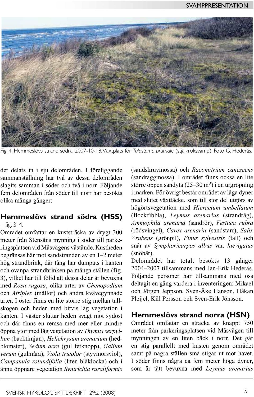 Följande fem delområden från söder till norr har besökts olika många gånger: Hemmeslövs strand södra (HSS) fig. 3, 4.