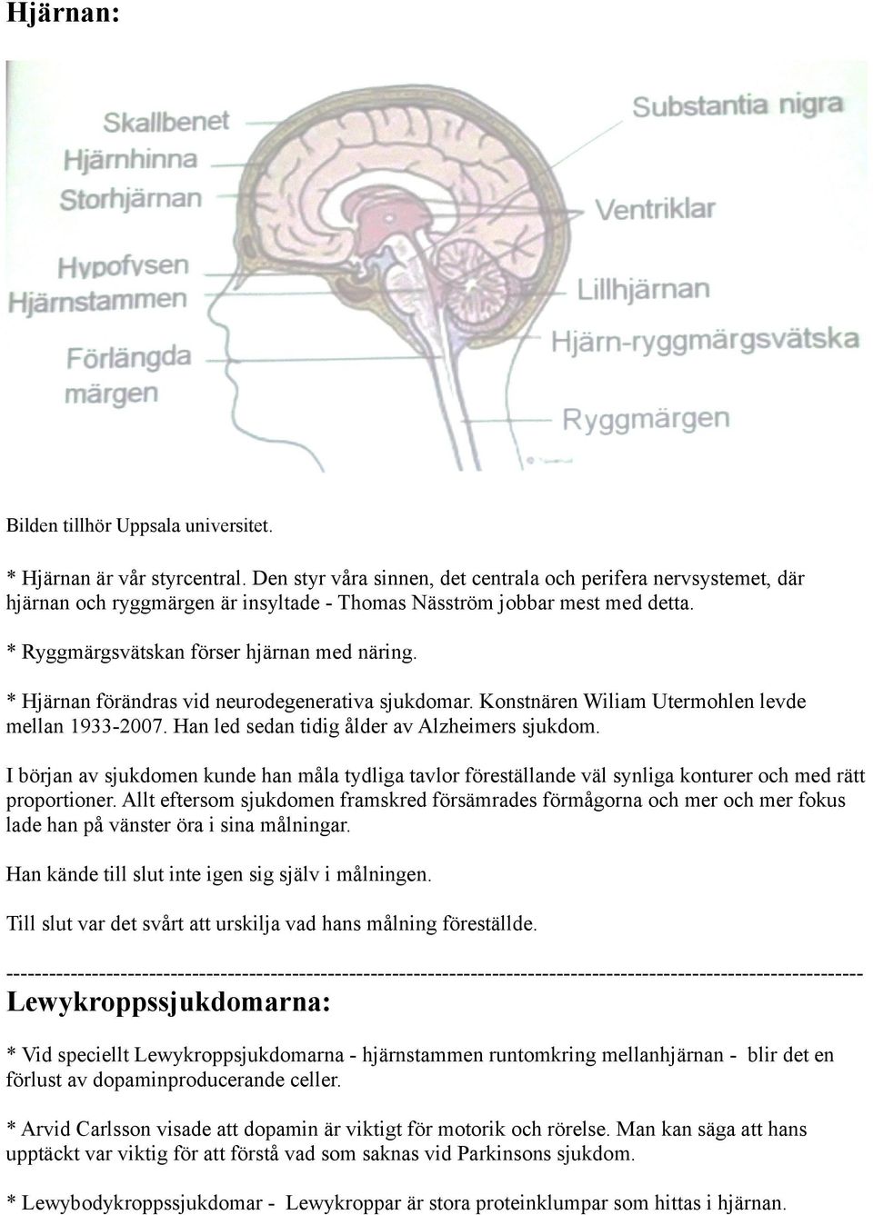 * Hjärnan förändras vid neurodegenerativa sjukdomar. Konstnären Wiliam Utermohlen levde mellan 1933-2007. Han led sedan tidig ålder av Alzheimers sjukdom.