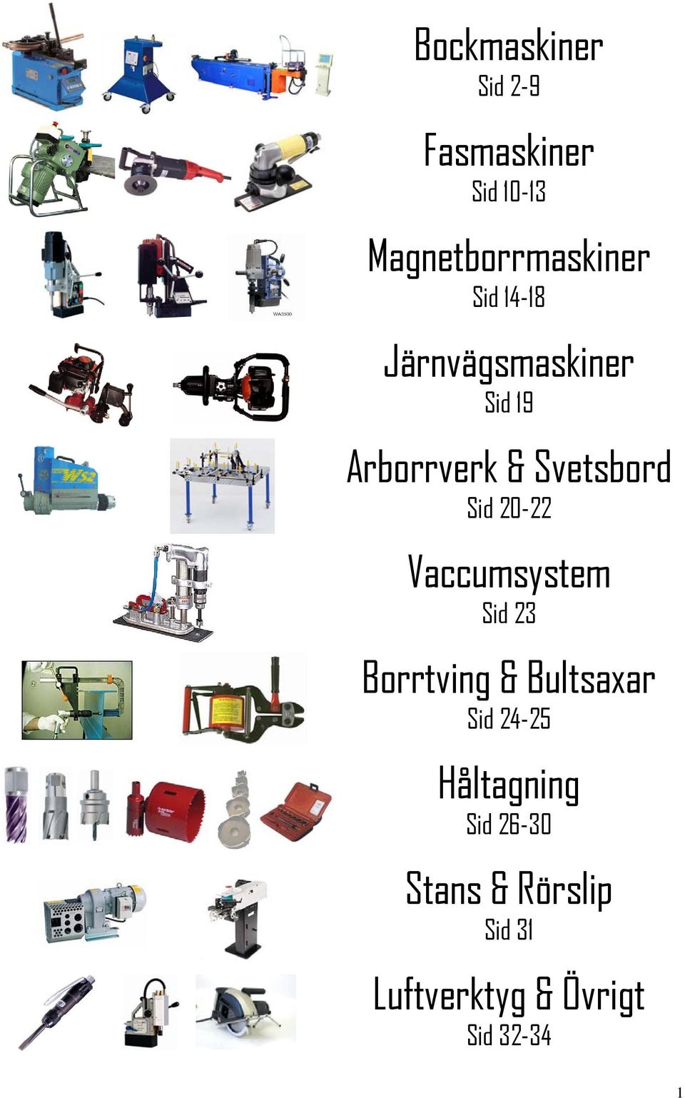 20-22 Vaccumsystem Sid 23 Borrtving & Bultsaxar Sid 24-25