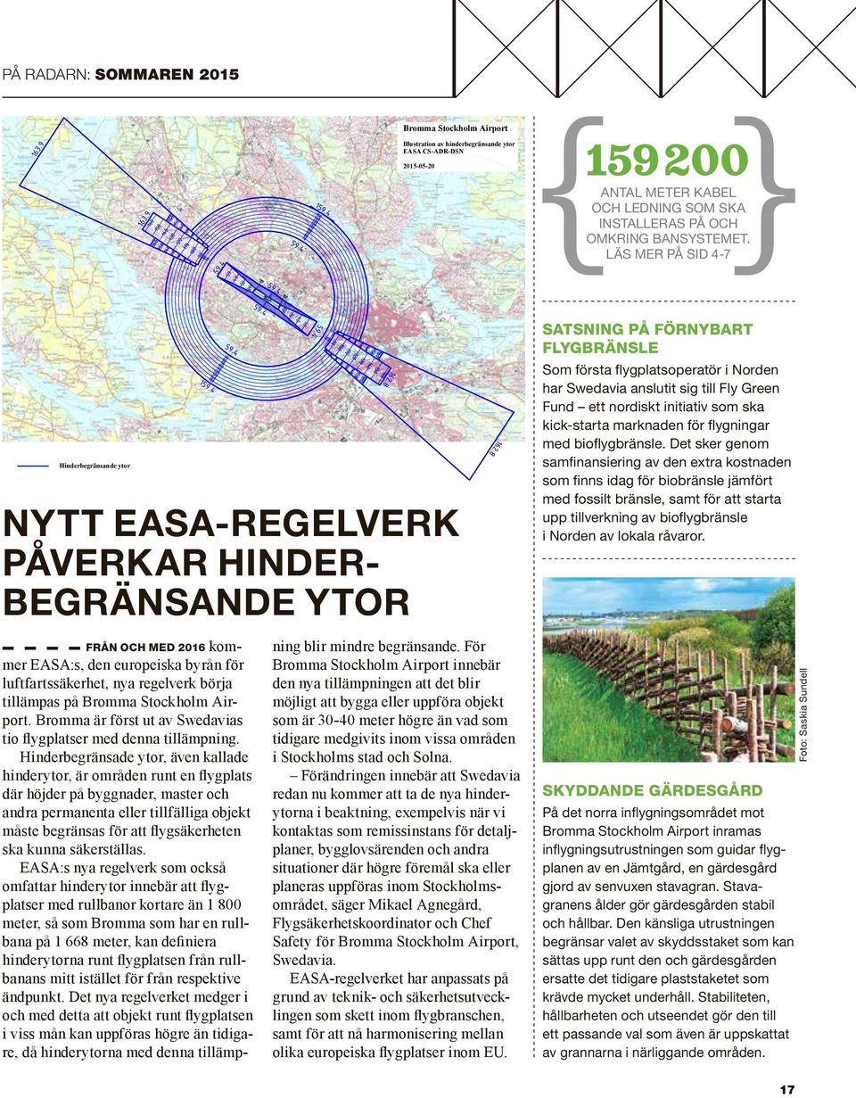 LÄS MER PÅ SID 4-7 Hinderbegränsande ytor NYTT EASA-REGELVERK PÅVERKAR HINDER- BEGRÄNSANDE YTOR SATSNING PÅ FÖRNYBART FLYGBRÄNSLE Som första flygplatsoperatör i Norden har Swedavia anslutit sig till