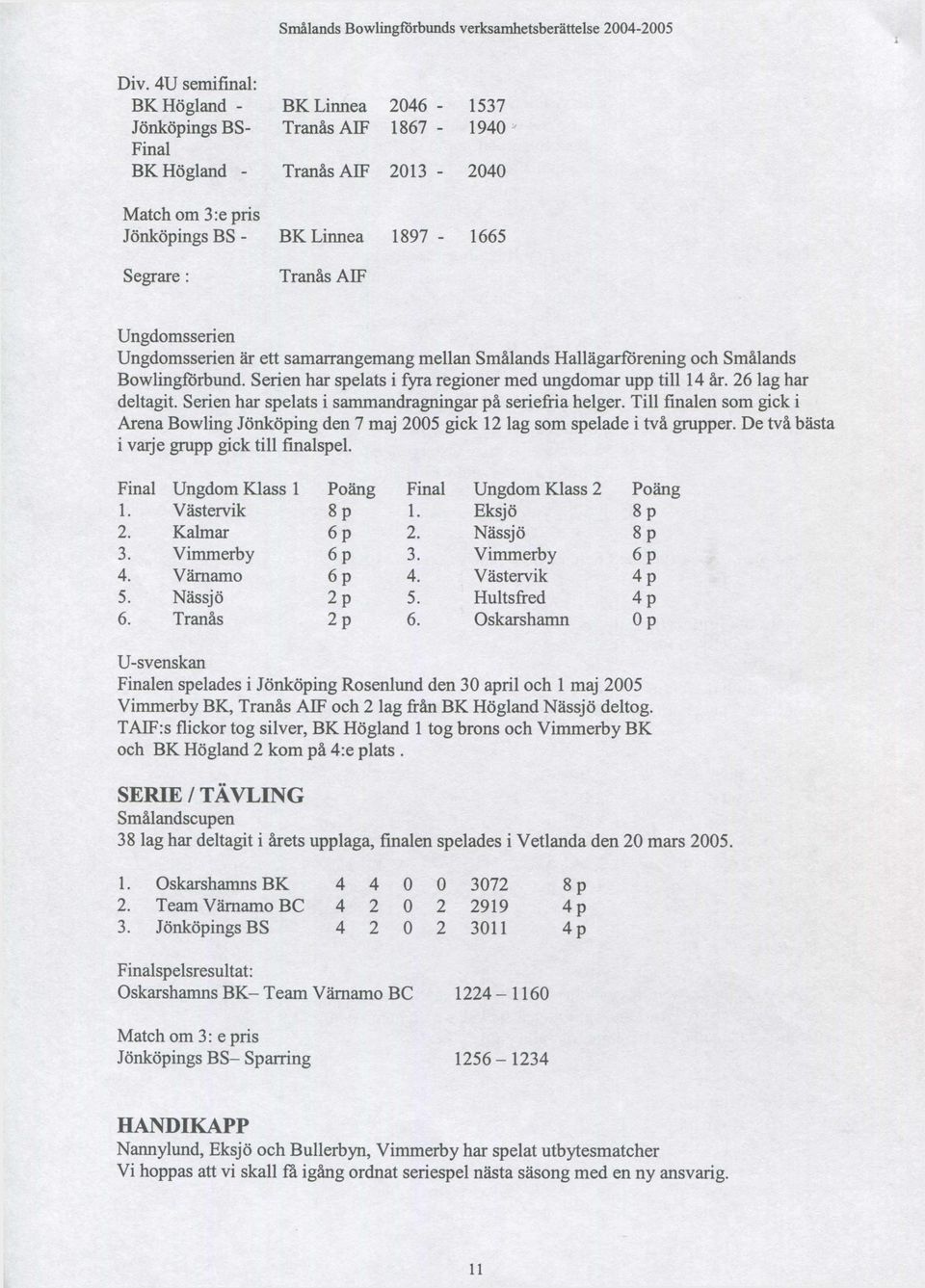 ett samarrangemang mellan Smålands Hallägarforening och Smålands Bowlingförbund. Serien har spelats i fyra regioner med ungdomar upp till 14 år. 26 lag har deltagit.