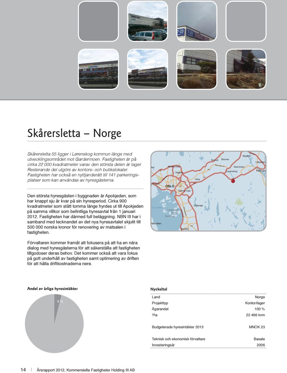 Fastigheten har också en nyttjanderätt till 141 parkeringsplatser som kan användas av hyresgästerna.