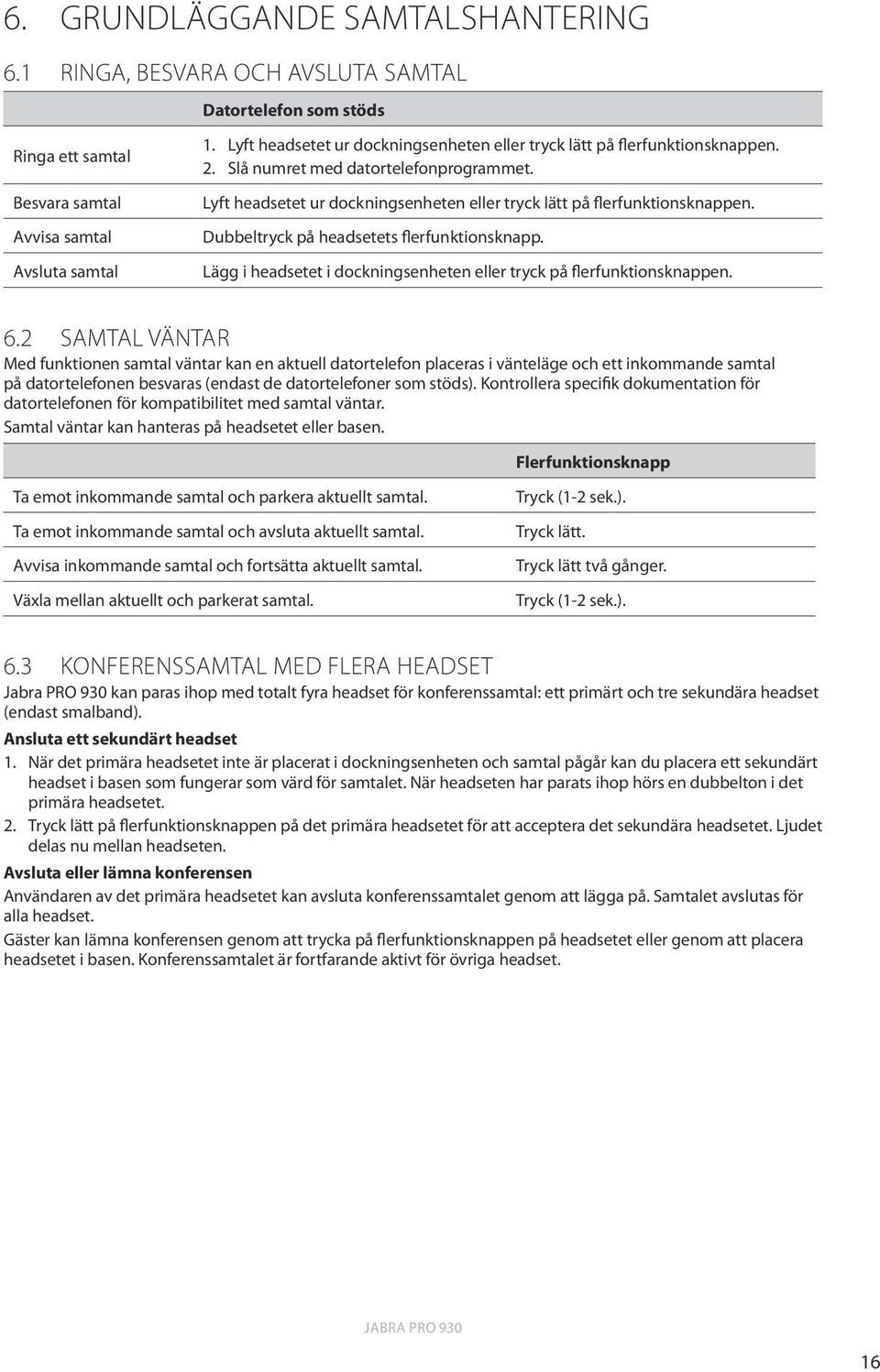 Dubbeltryck på headsetets flerfunktionsknapp. Lägg i headsetet i dockningsenheten eller tryck på flerfunktionsknappen. 6.