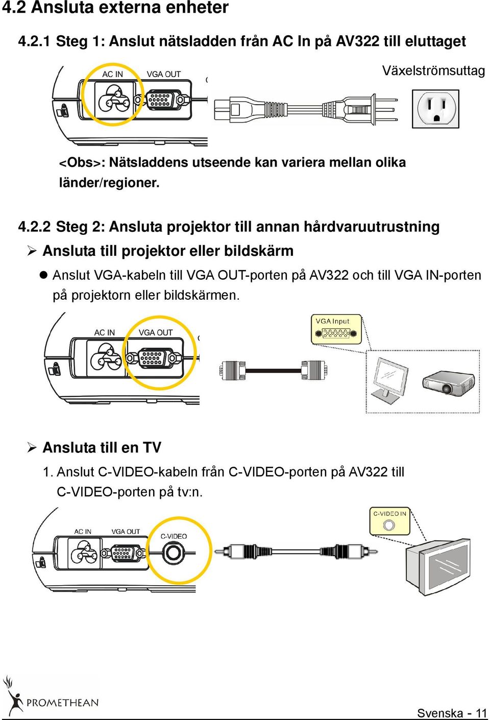 2 Steg 2: Ansluta projektor till annan hårdvaruutrustning Ansluta till projektor eller bildskärm Anslut VGA-kabeln till VGA