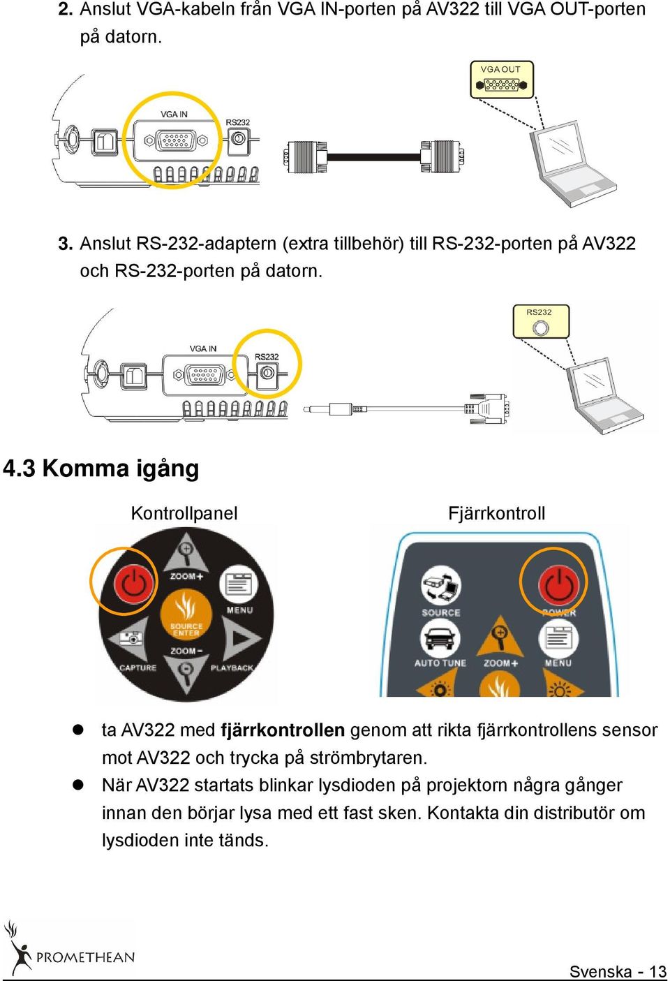 3 Komma igång Kontrollpanel Fjärrkontroll ta AV322 med fjärrkontrollen genom att rikta fjärrkontrollens sensor mot AV322 och