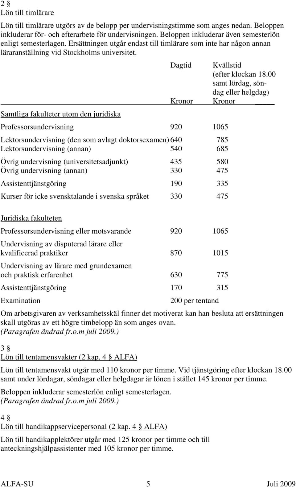 Samtliga fakulteter utom den juridiska Dagtid Kvällstid (efter klockan 18.