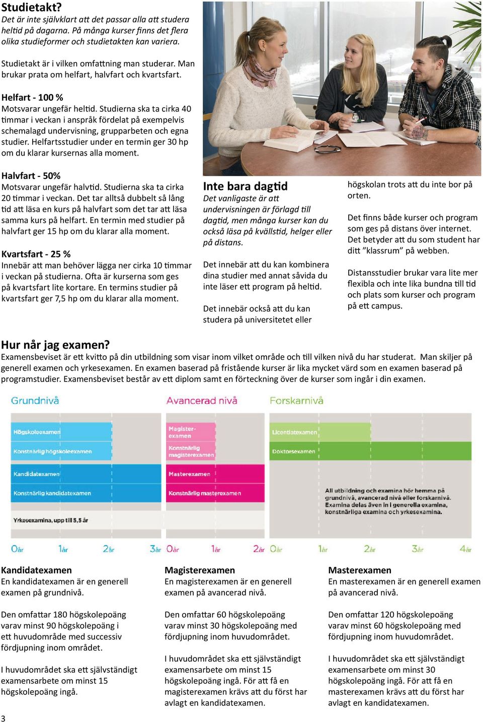 Studierna ska ta cirka 40 timmar i veckan i anspråk fördelat på exempelvis schemalagd undervisning, grupparbeten och egna studier.