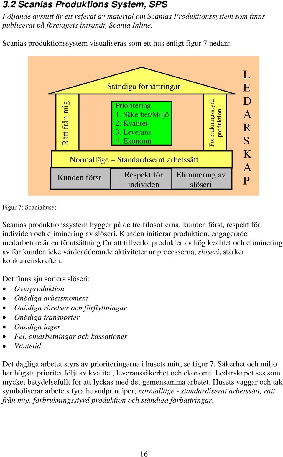 Ekonomi Normalläge Standardiserat arbetssätt Kunden först Respekt för individen Förbrukningsstyrd produktion Eliminering av slöseri L E D A R S K A P Figur 7: Scaniahuset.