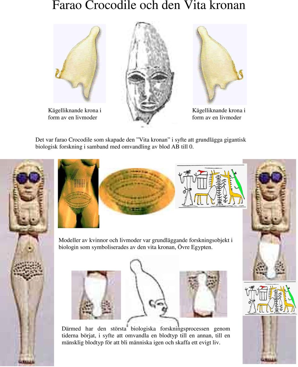 Modeller av kvinnor och livmoder var grundläggande forskningsobjekt i biologin som symboliserades av den vita kronan, Övre Egypten.