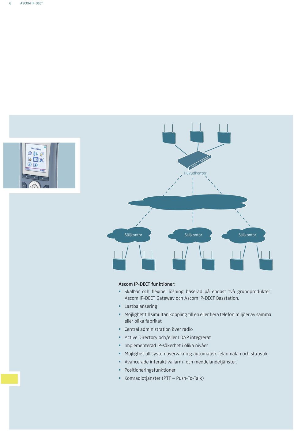 Lastbalansering Möjlighet till simultan koppling till en eller flera telefonimiljöer av samma eller olika fabrikat Central administration över radio Active