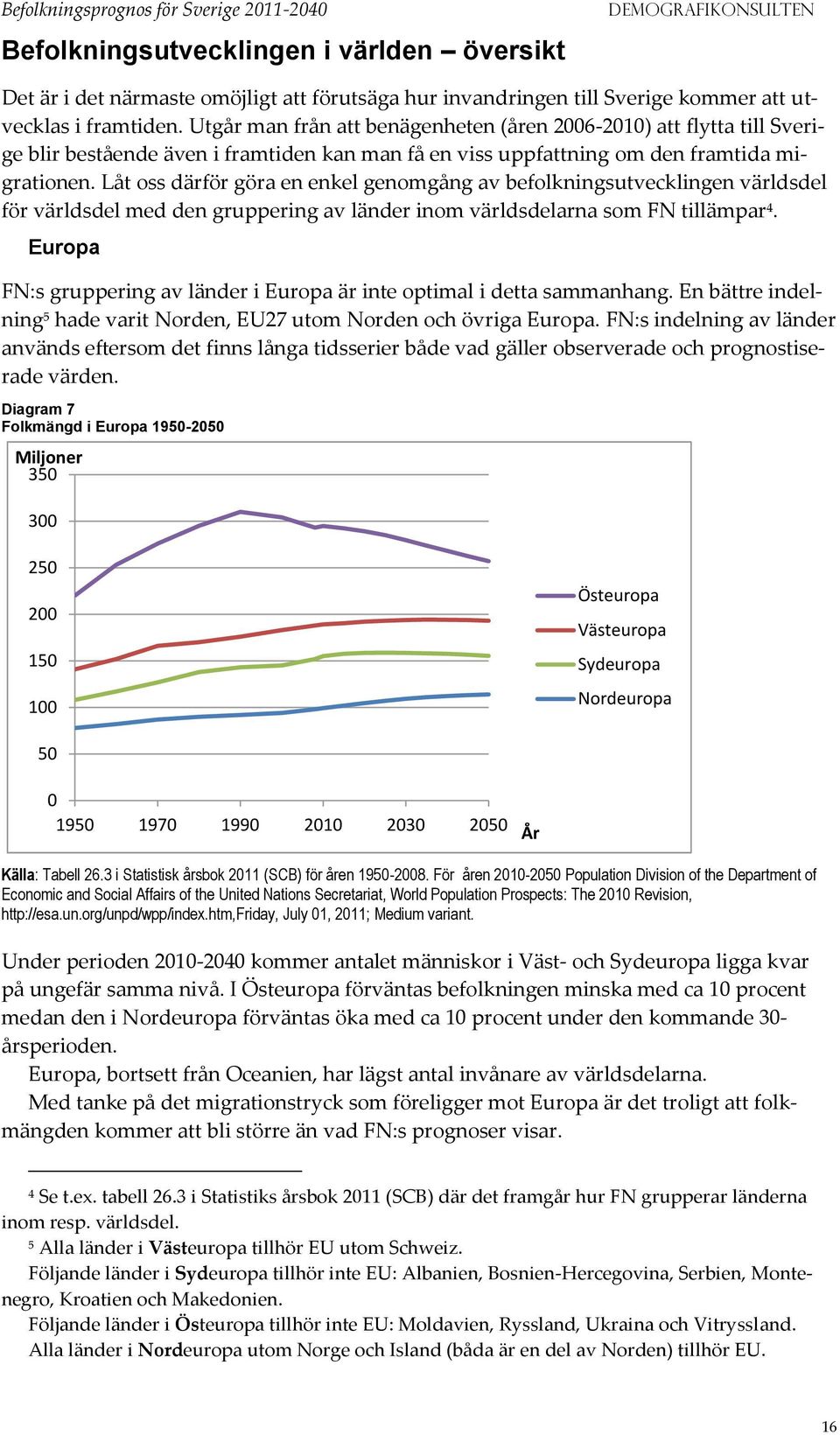 Låt oss därför göra en enkel genomgång av befolkningsutvecklingen världsdel för världsdel med den gruppering av länder inom världsdelarna som FN tillämpar 4.