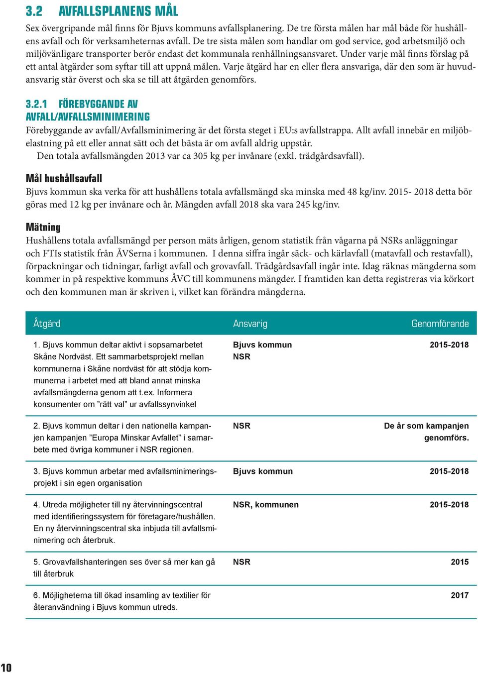 Under varje mål finns förslag på ett antal åtgärder som syftar till att uppnå målen.