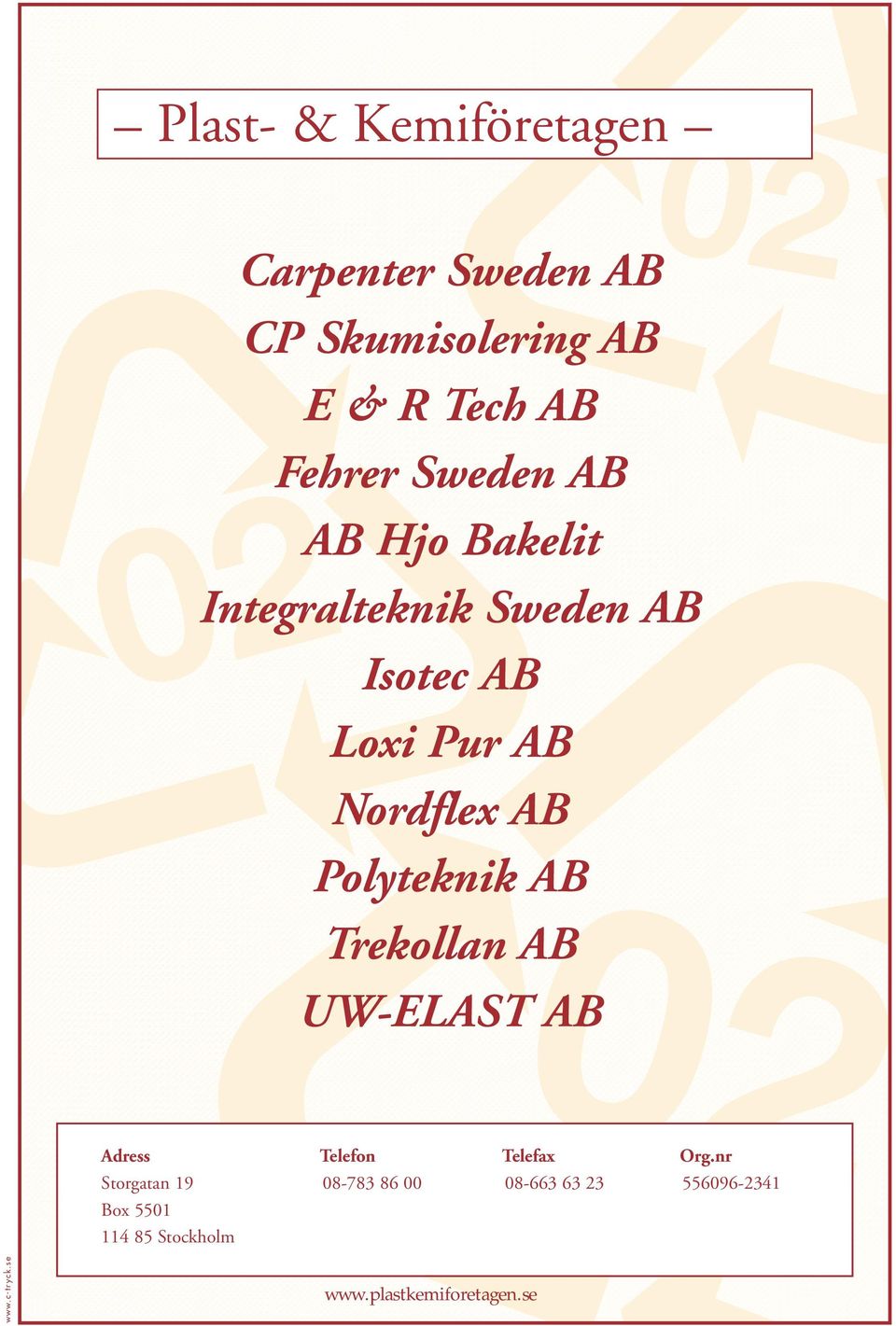 Polyteknik AB Trekollan AB UW-ELAST AB Adress Telefon Telefax Org.