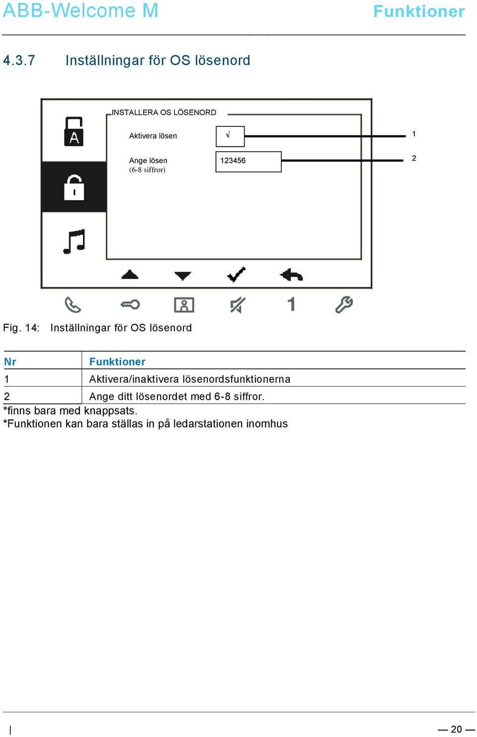 14: Inställningar för OS lösenord Nr 1 Aktivera/inaktivera lösenordsfunktionerna