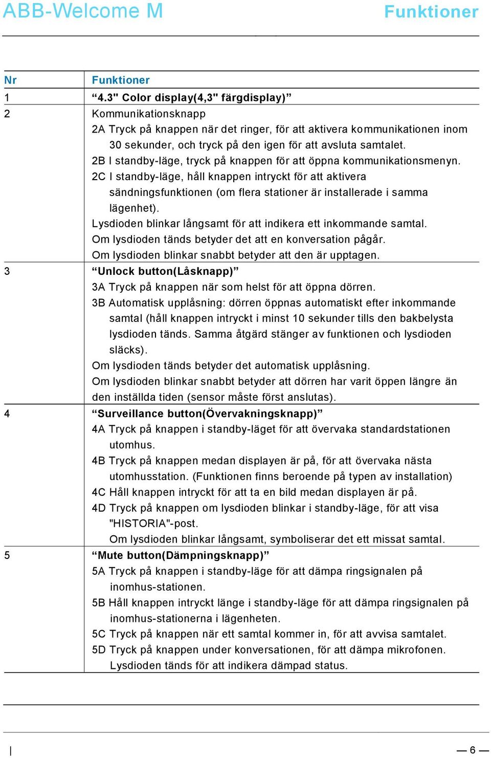 2C I standby-läge, håll knappen intryckt för att aktivera sändningsfunktionen (om flera stationer är installerade i samma lägenhet). Lysdioden blinkar långsamt för att indikera ett inkommande samtal.