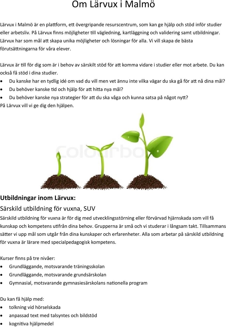 Vi vill skapa de bästa förutsättningarna för våra elever. Lärvux är till för dig som är i behov av särskilt stöd för att komma vidare i studier eller mot arbete. Du kan också få stöd i dina studier.