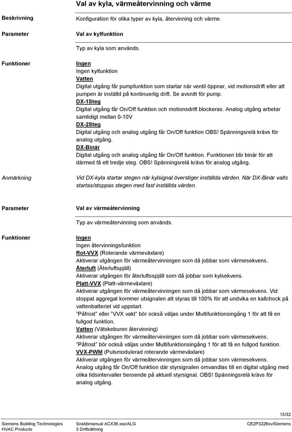 Se avsnitt för pump. DX-1Steg Digital utgång får On/Off funktion och motionsdrift blockeras.