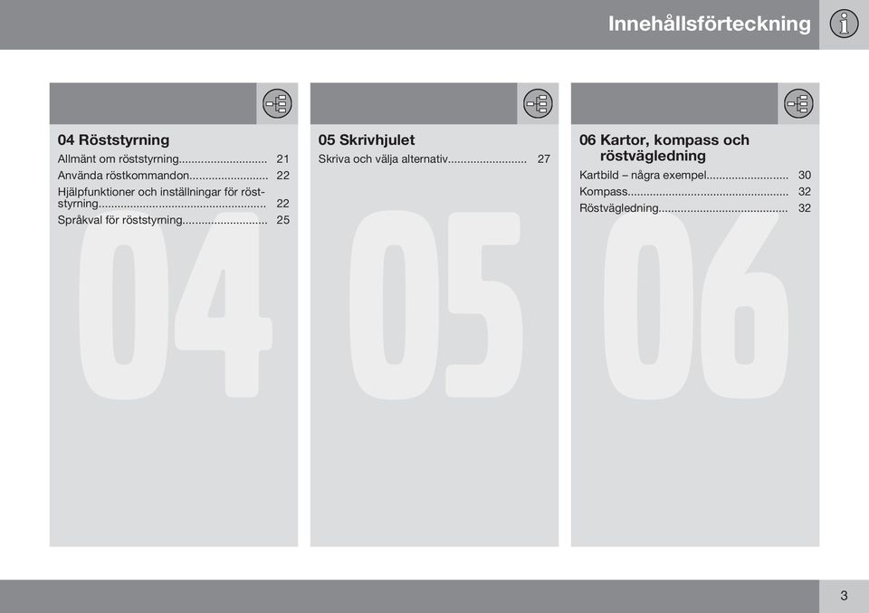 .. 22 Språkval för röststyrning... 25 05 Skrivhjulet Skriva och välja alternativ.