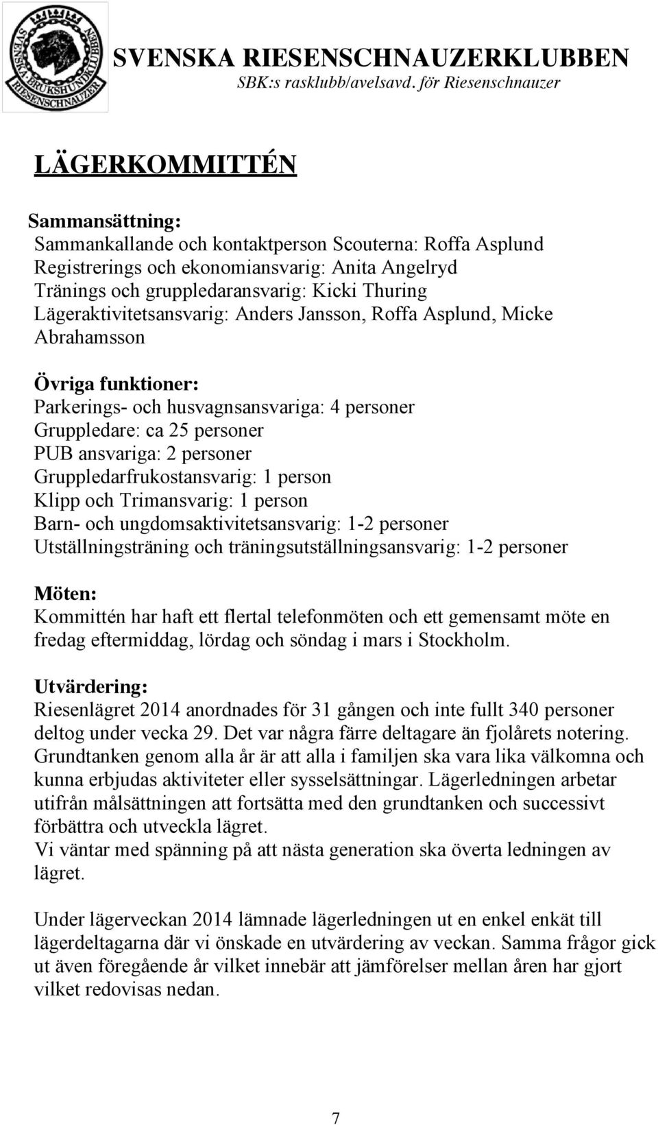 Gruppledarfrukostansvarig: 1 person Klipp och Trimansvarig: 1 person Barn- och ungdomsaktivitetsansvarig: 1-2 personer Utställningsträning och träningsutställningsansvarig: 1-2 personer Möten: