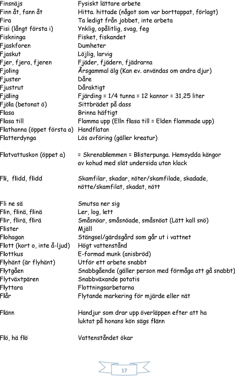 larvig Fjer, fjera, fjeren Fjäder, fjädern, fjädrarna Fjoling Årsgammal älg (Kan ev.