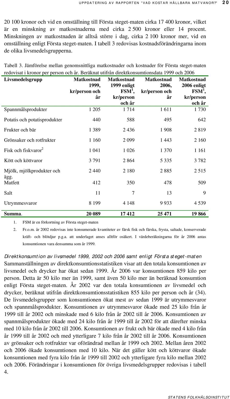 Minskningen av matkostnaden är alltså större i dag, cirka 2 100 kronor mer, vid en omställning enligt Första steget-maten.