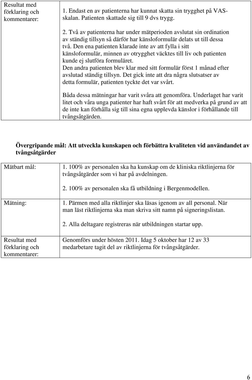 Den ena patienten klarade inte av att fylla i sitt känsloformulär, minnen av otrygghet väcktes till liv och patienten kunde ej slutföra formuläret.