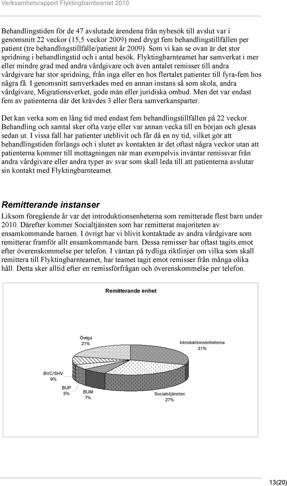 Flyktingbarnteamet har samverkat i mer eller mindre grad med andra vårdgivare och även antalet remisser till andra vårdgivare har stor spridning, från inga eller en hos flertalet patienter till