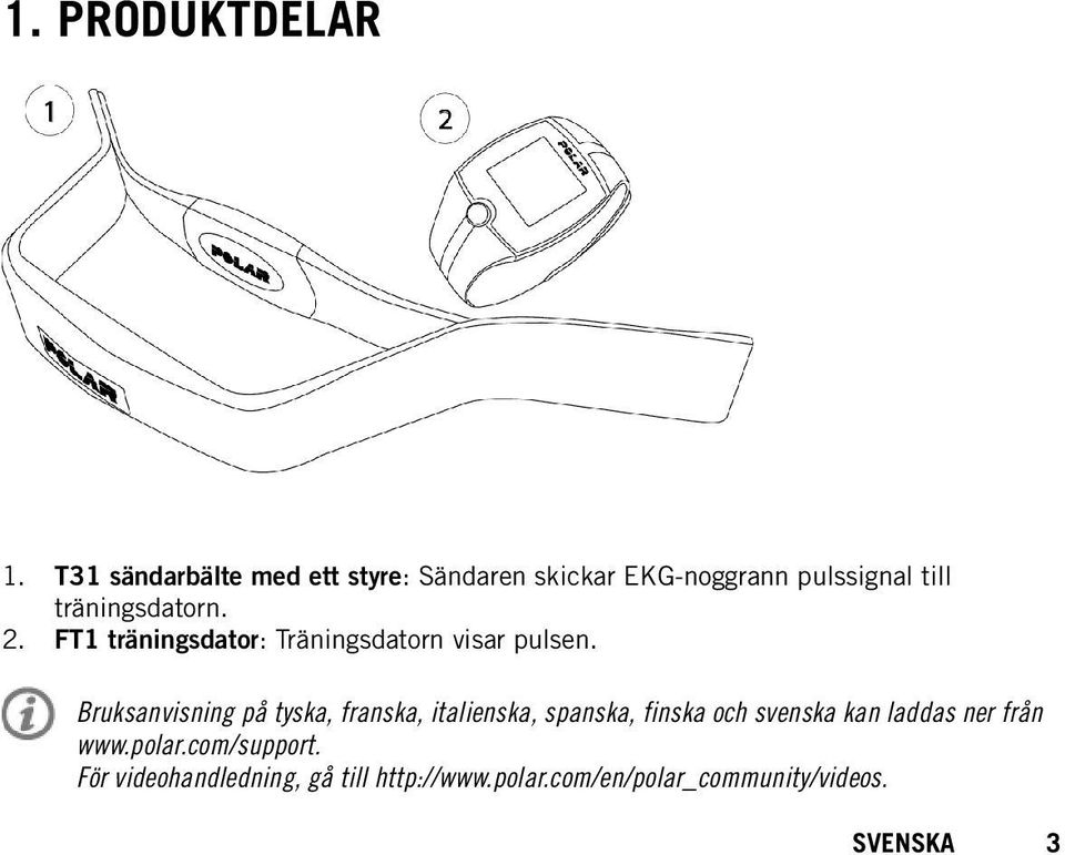 2. FT1 träningsdator: Träningsdatorn visar pulsen.