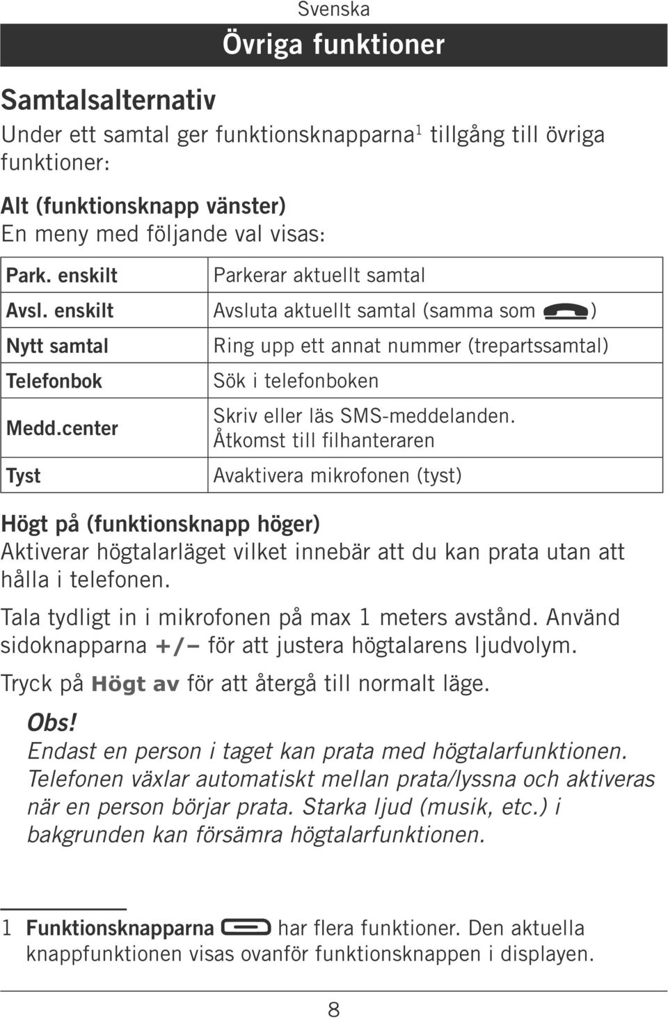 center Tyst Ring upp ett annat nummer (trepartssamtal) Sök i telefonboken Skriv eller läs SMS-meddelanden.