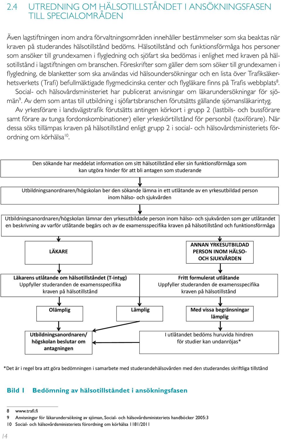 Hälsotillstånd och funktionsförmåga hos personer som ansöker till grundexamen i flygledning och sjöfart ska bedömas i enlighet med kraven på hälsotillstånd i lagstiftningen om branschen.