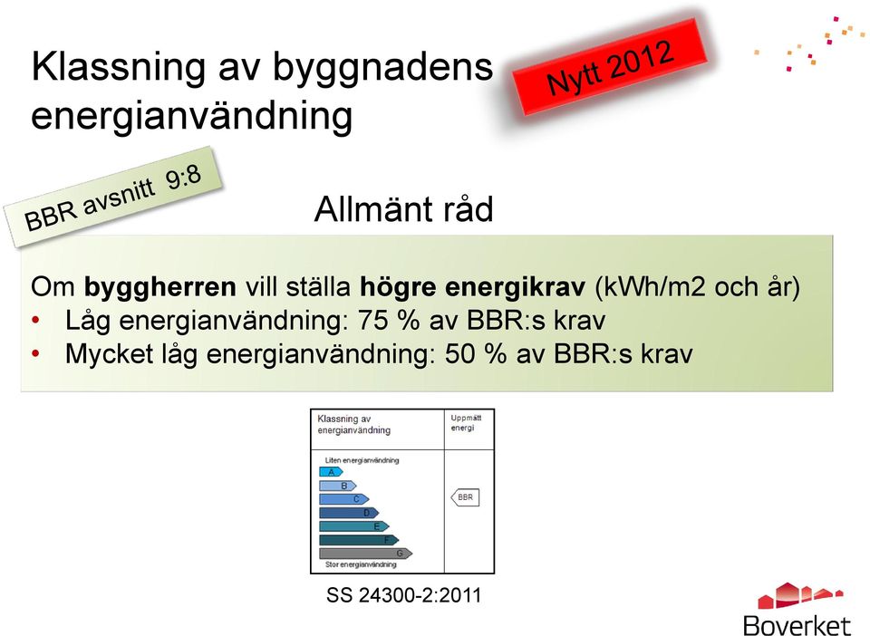 och år) Låg energianvändning: 75 % av BBR:s krav