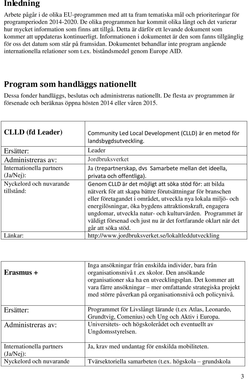 Informationen i dokumentet är den som fanns tillgänglig för oss det datum som står på framsidan. Dokumentet behandlar inte program angående internationella relationer som t.ex.