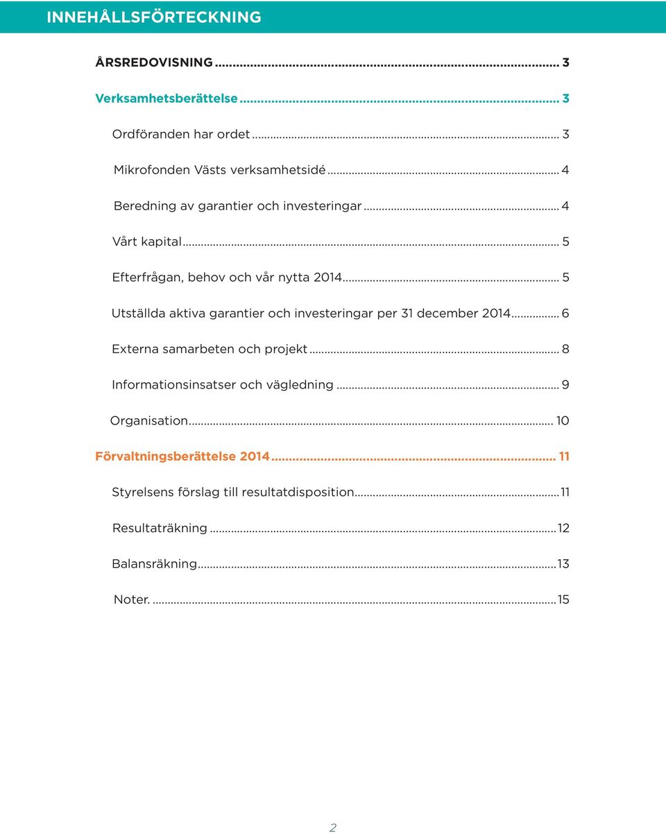 .. 5 Utställda aktiva garantier och investeringar per 31 december 2014... 6 Externa samarbeten och projekt.