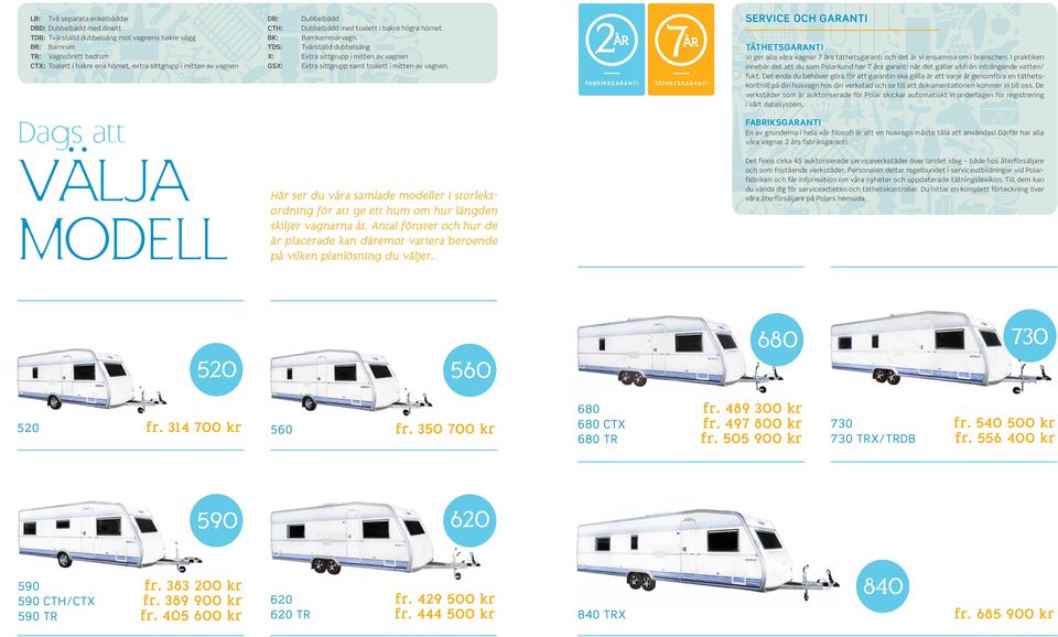 mitten av vagnen. SERVICE OCH GARANTI Täthetsgaranti Vi ger alla våra vagnar 7 års täthetsgaranti och det är vi ensamma om i branschen.