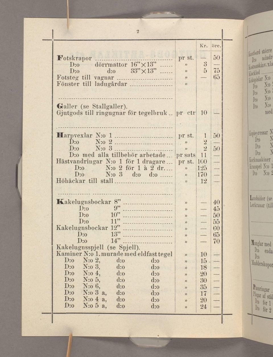 .. N:o 2 för 1 å 2 dr N:o 3 d:o d:o Höhäckar till stall pr sats 1 1 2 2 11 100 125 170 12 Kakelugnsbockar 8" 9" I >:o 10" 11" Kakelugnsbockar 12" 13" 14"