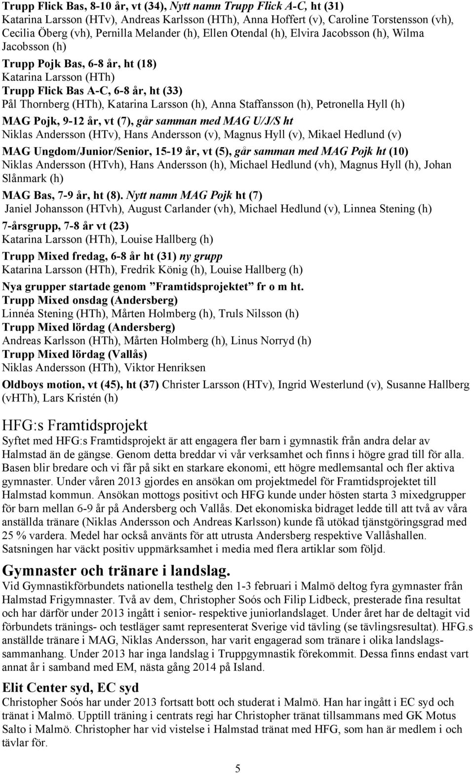 Larsson (h), Anna Staffansson (h), Petronella Hyll (h) MAG Pojk, 9-12 år, vt (7), går samman med MAG U/J/S ht Niklas Andersson (HTv), Hans Andersson (v), Magnus Hyll (v), Mikael Hedlund (v) MAG