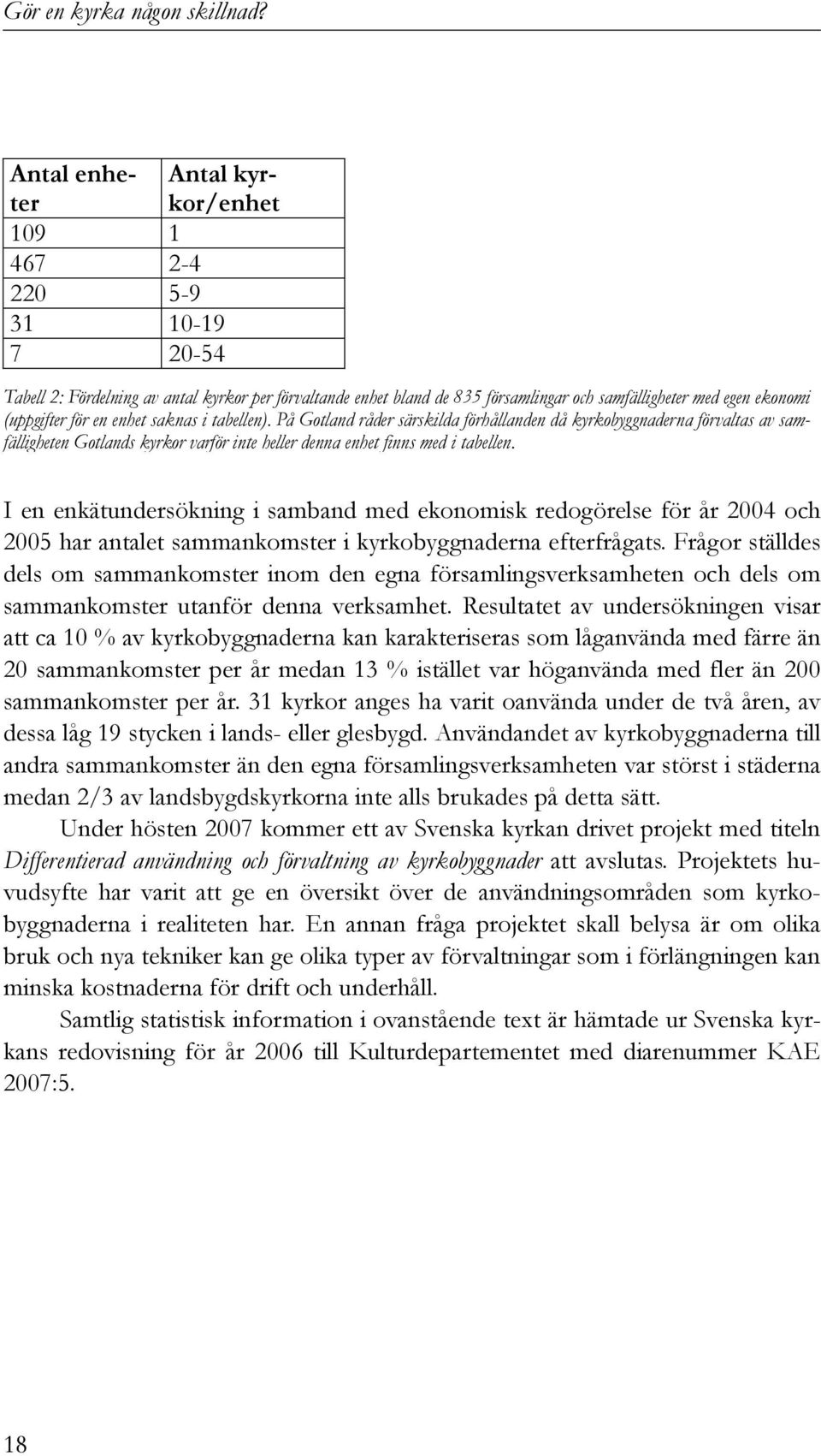 I en enkätundersökning i samband med ekonomisk redogörelse för år 2004 och 2005 har antalet sammankomster i kyrkobyggnaderna efterfrågats.