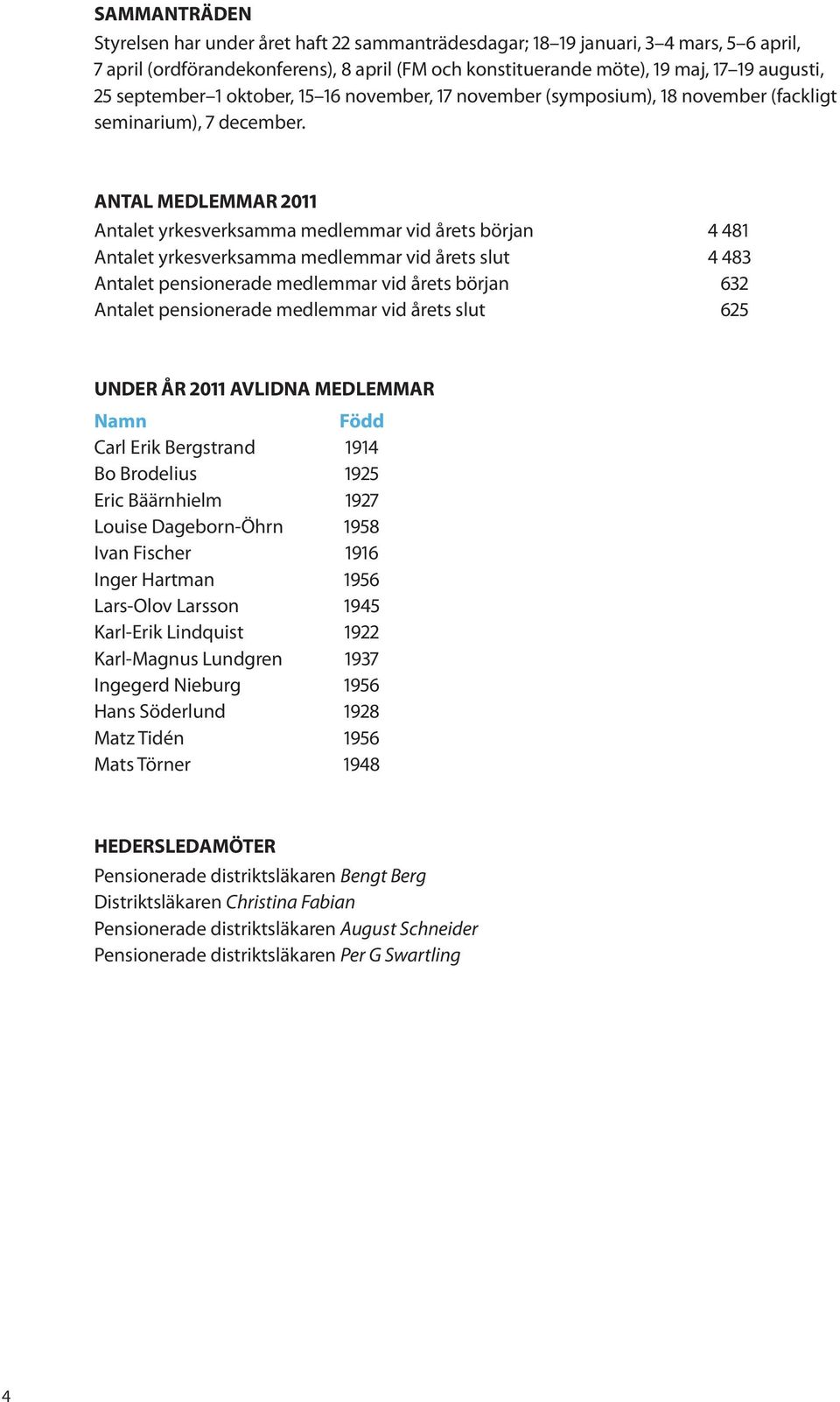 ANTAL MEDLEMMAR 2011 Antalet yrkesverksamma medlemmar vid årets början 4 481 Antalet yrkesverksamma medlemmar vid årets slut 4 483 Antalet pensionerade medlemmar vid årets början 632 Antalet