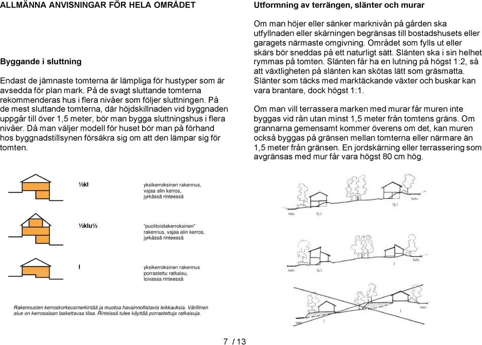 På de mest sluttande tomterna, där höjdskillnaden vid byggnaden uppgår till över 1,5 meter, bör man bygga sluttningshus i flera nivåer.