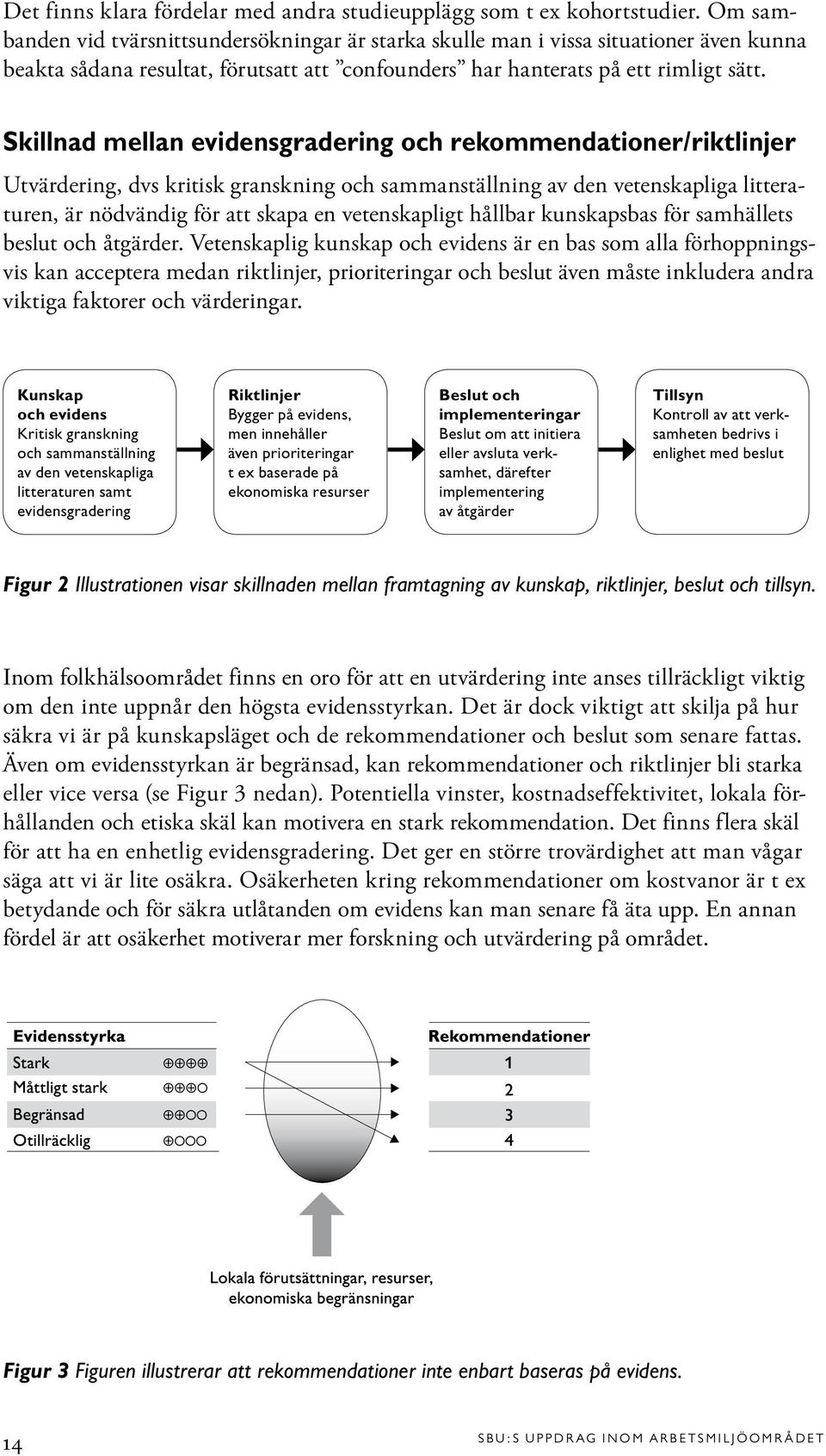 Skillnad mellan evidensgradering och rekommendationer/riktlinjer Utvärdering, dvs kritisk granskning och sammanställning av den vetenskapliga litteraturen, är nödvändig för att skapa en vetenskapligt