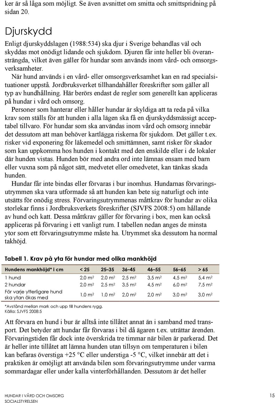 Djuren får inte heller bli överansträngda, vilket även gäller för hundar som används inom vård- och omsorgsverksamheter.