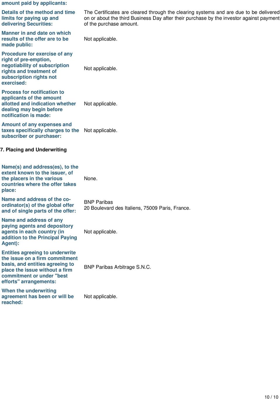 indication whether dealing may begin before notification is made: Amount of any expenses and taxes specifically charges to the subscriber or purchaser: The Certificates are cleared through the