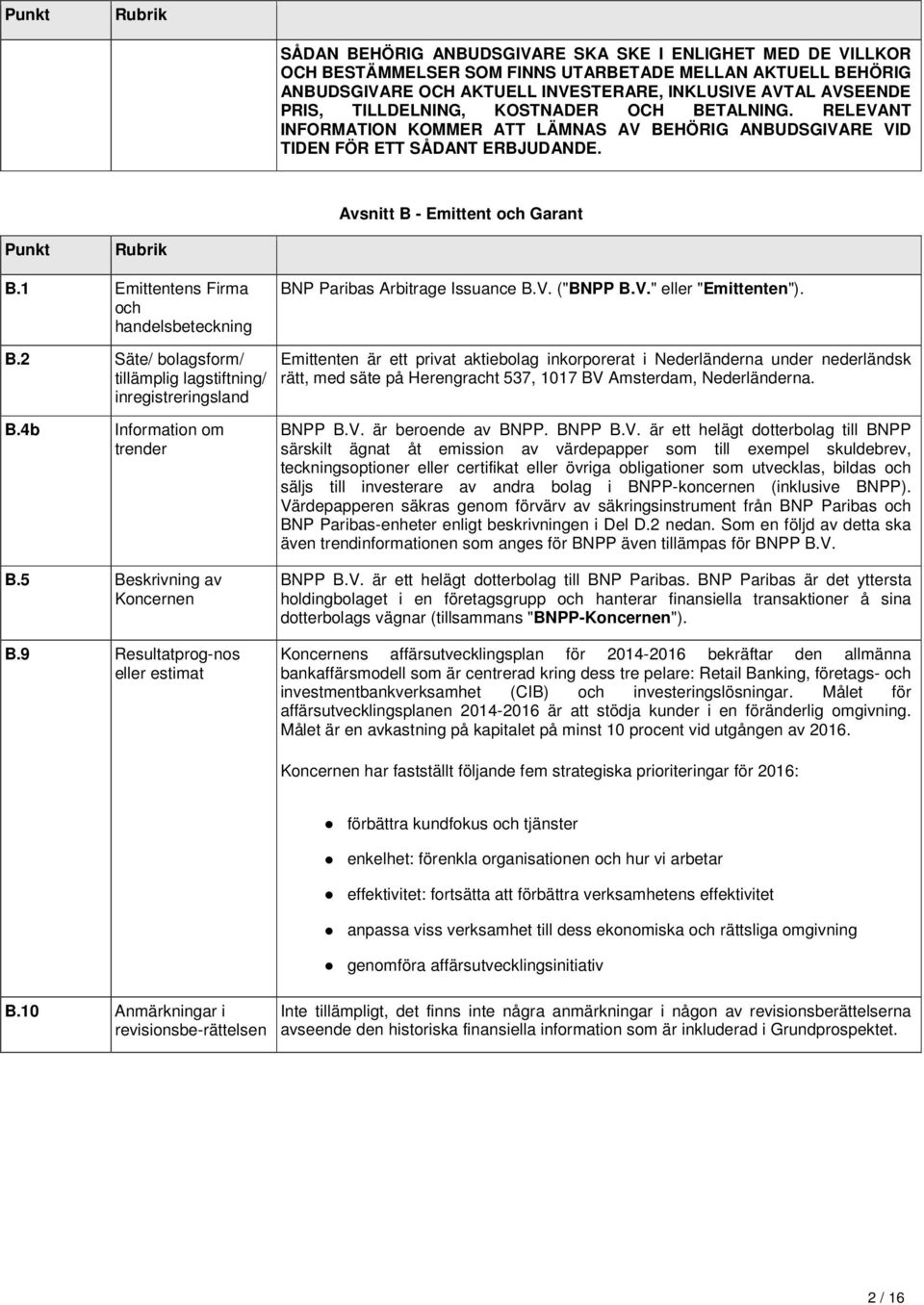 1 Emittentens Firma och handelsbeteckning BN