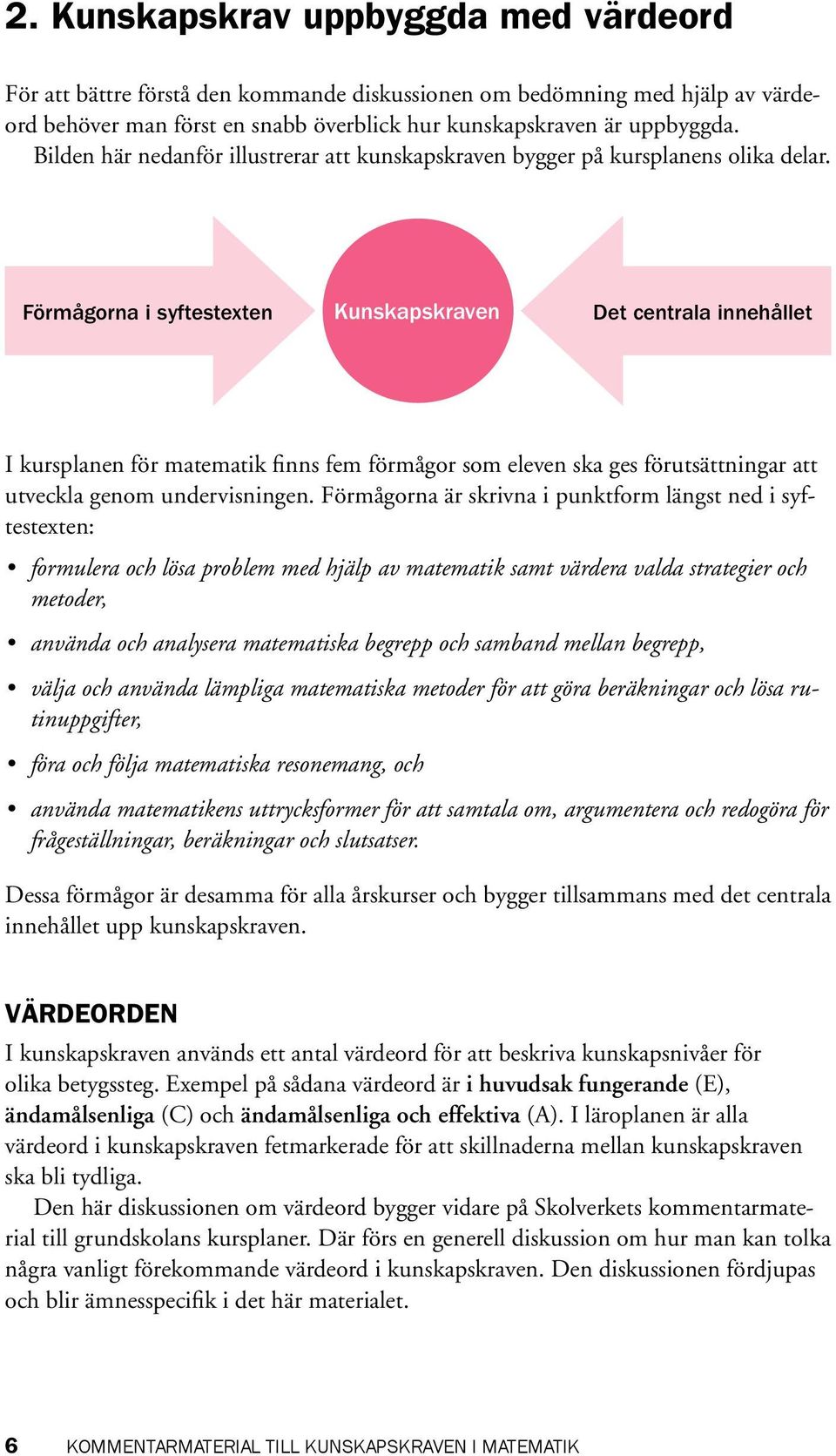 Förmågorna i syftestexten Kunskapskraven Det centrala innehållet I kursplanen för matematik finns fem förmågor som eleven ska ges förutsättningar att utveckla genom undervisningen.