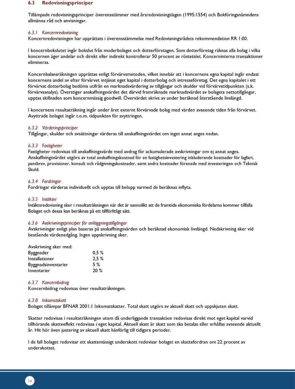 Som dotterföretag räknas alla bolag i vilka koncernen äger andelar och direkt eller indirekt kontrollerar 50 procent av röstetalet. Koncerninterna transaktioner elimineras.